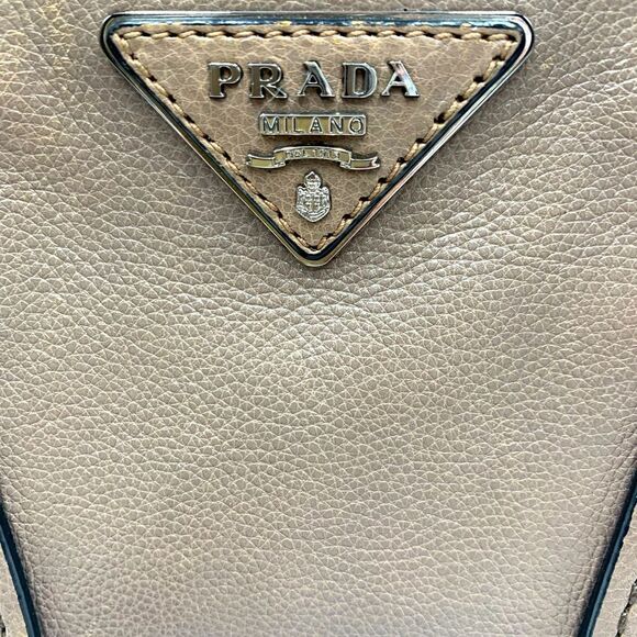 Auth PRADA Glacé Calf Pomice Twin Pocket Tote Bag Very Good Preloved Satchel - Picture 10 of 16